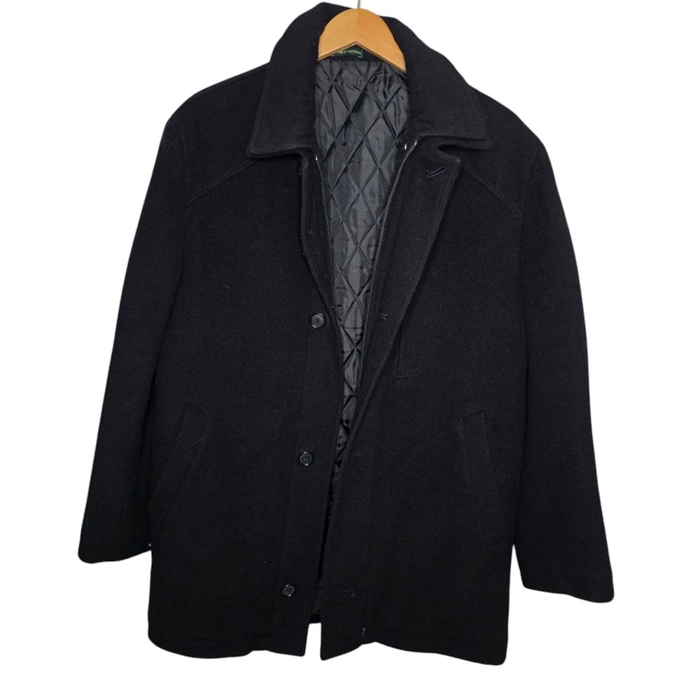 Lauren Ralph Lauren Mens Large Black Zip & Button‎ Up Wool Peacoat Jacket